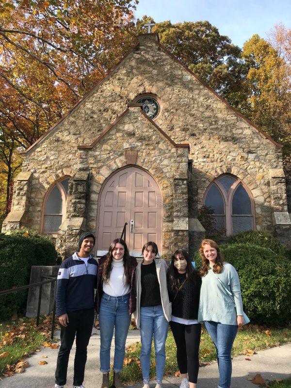 Appalachian Community Research students in front of stone church during a trip to the Catawba Hospital